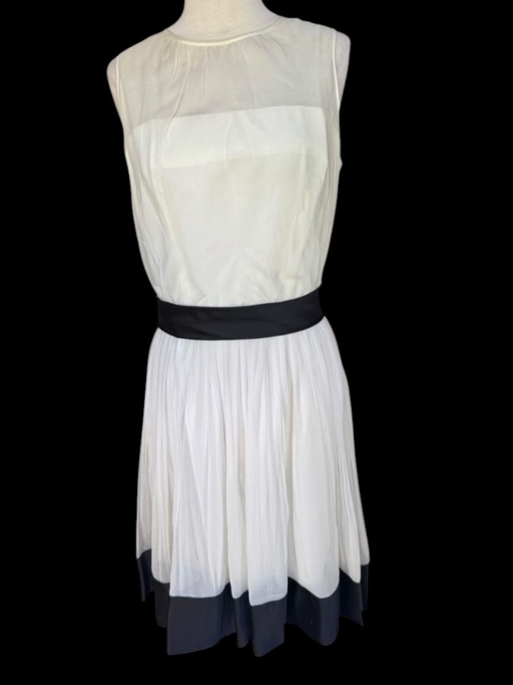 1950s/60s Lisa‎ Howard Chiffon Off White & Black Midi Dress